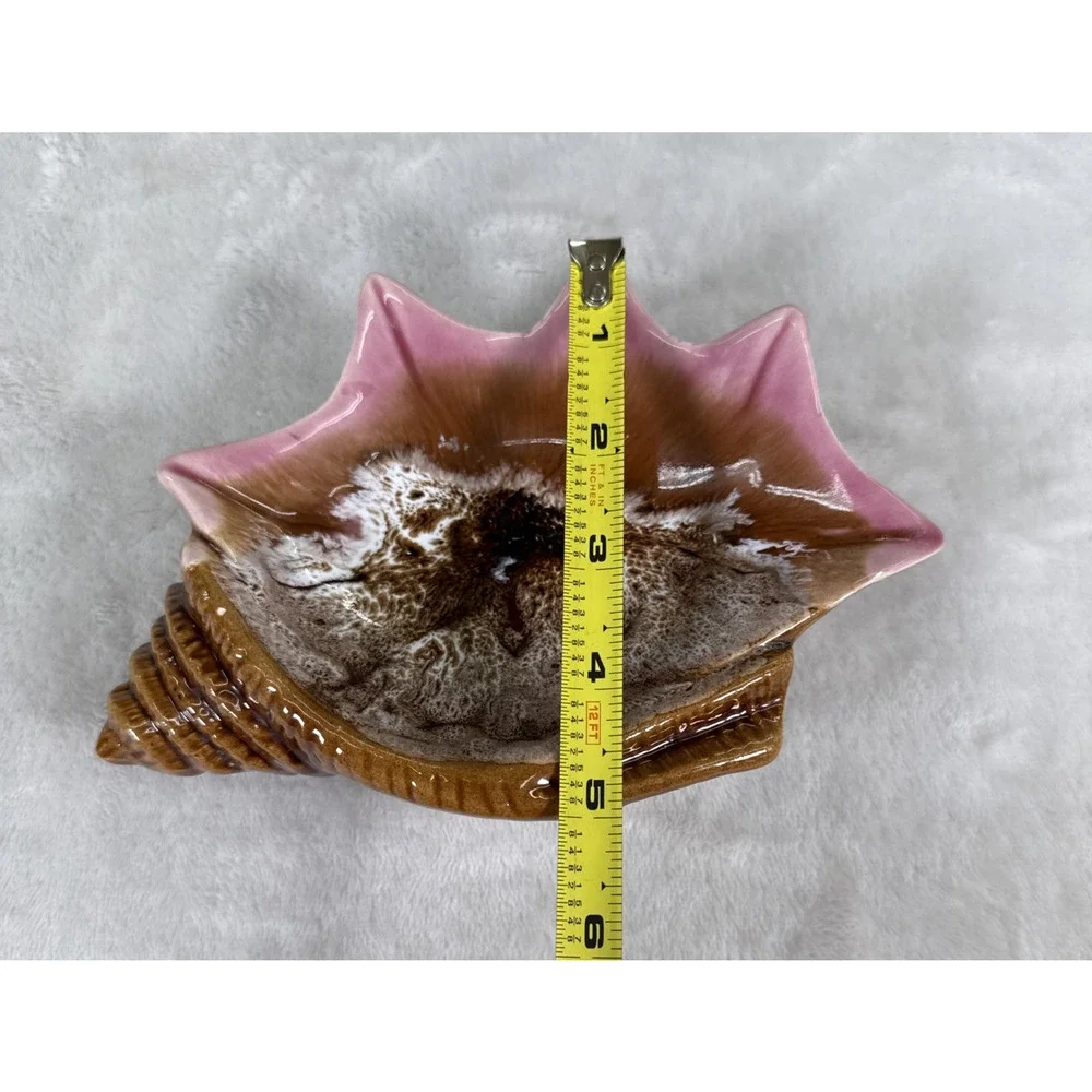 Studio Pottery Sea Shell Candy Trinket Dish Brown & Pink Glazed Benefits Charity